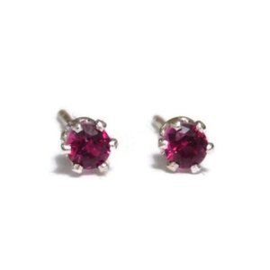 Artisan Crafted Ruby Stud Earrings Genuine Pink 3mm Diamond Cut Sterling Silver